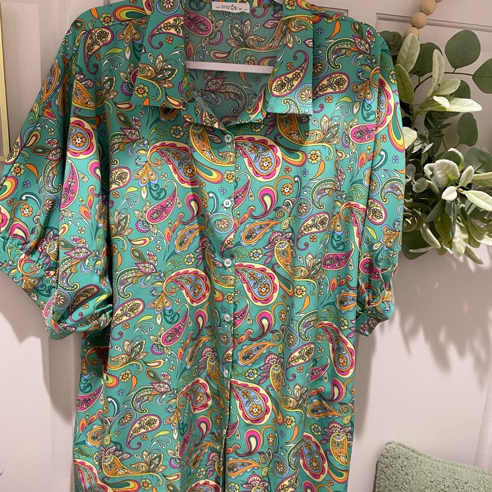 Vibrant Paisley Blouse - Teal and Pink
